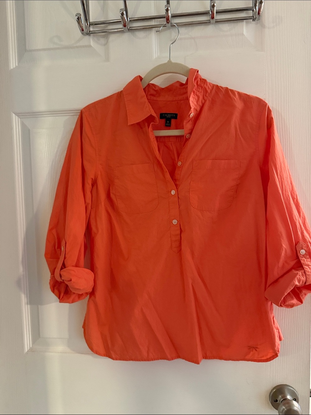 Talbots Coral Button-Front Popover Shirt